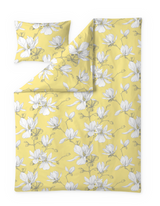 60712-4667-24-06; Finlayson Magnolia Satiinipussilakanasetti Vaaleakeltainen / Harmaa / 150x210 + 50x60 cm