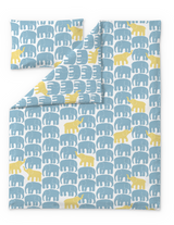 60662-5415-04-06; Finlayson Elefantti vapaa Lasten pussilakanasetti Vaalea aqua / Keltainen / 120x160 + 40x60 cm