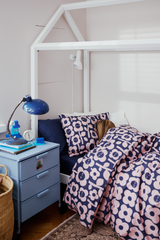 60652-5492-02-06_2; Finlayson Kukkariemu Pussilakanasetti Tummansininen / Roosa / 150x210 + 50x60 cm 