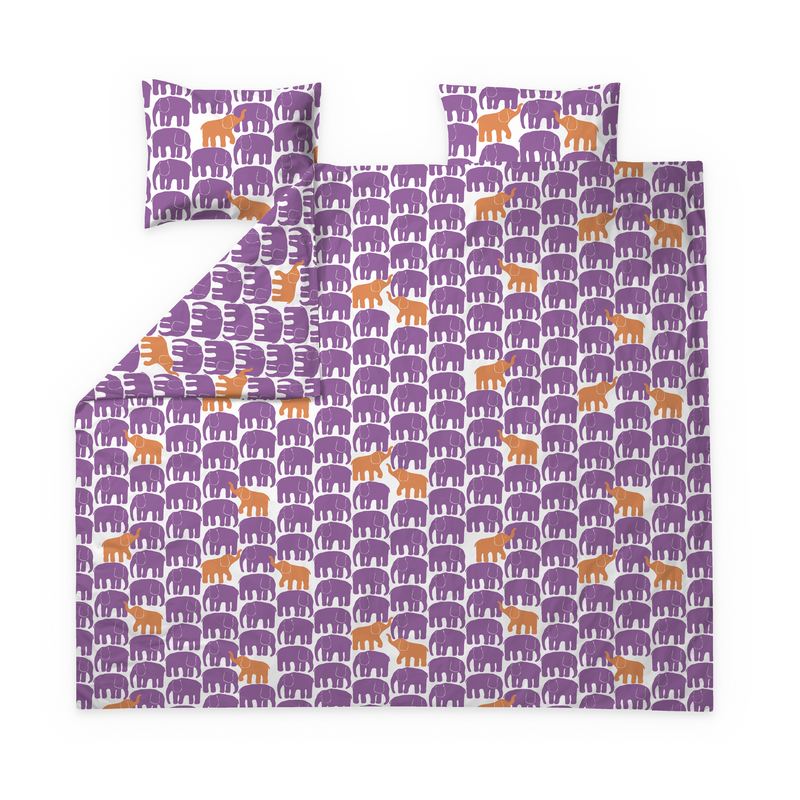 60682-5415-01-05; Finlayson Elefantti vapaa Parivuoteen pussilakanasetti Violetti / 240x210 + 50x60 cm 